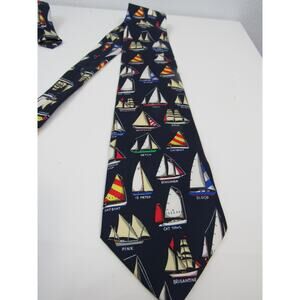 Alynn Neckwear Name that Boat Navy Blue Tie Necktie 100% SIlk Nautical Sea